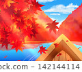 A background image of viewing autumn scenery while riding in a boat. 142144114