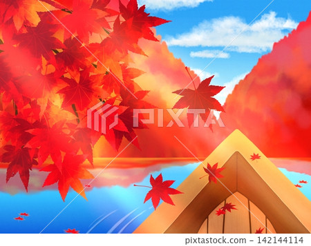A background image of viewing autumn scenery while riding in a boat. A background image of viewing autumn scenery while riding in a boat. 142144114