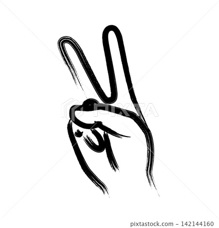 A hand-drawn illustration of a right hand making the scissors gesture in rock-paper-scissors. A hand-drawn illustration of a right hand making the scissors gesture in rock-paper-scissors. 142144160