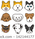 Illustration set of various dog faces 142144177