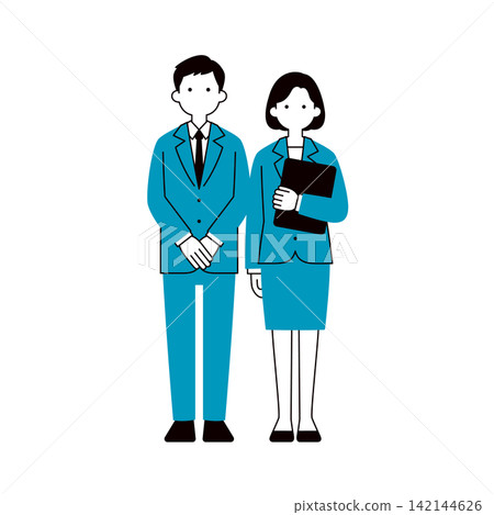 A set of simple, modern full-body vector illustrations of male and female business professionals working in a company (line art). A set of simple, modern full-body vector illustrations of male and female business professionals working in a company (line art). 142144626