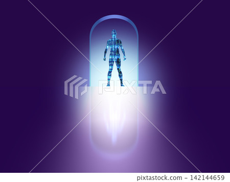入口處站著一個機器人。 入口處站著一個機器人。 142144659