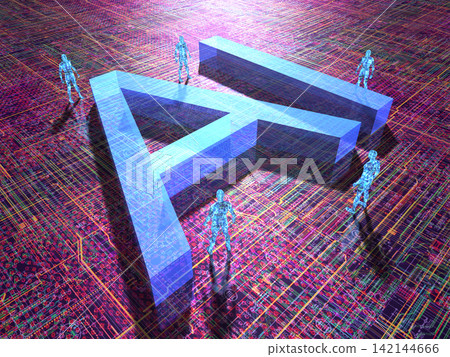 Robots looking at AI-generated 3D text Robots looking at AI-generated 3D text 142144666