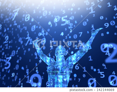 A robot rejoices at the showering numbers. A robot rejoices at the showering numbers. 142144669