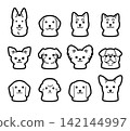 Illustrations of 12 different dog face line art icons 142144997