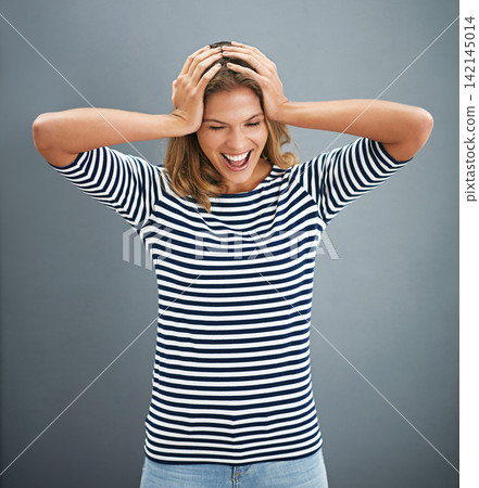 Excited, winner and happy woman with success in studio, goal or achievement isolated on gray background. Celebration, smile and model with eyes closed for good news, lottery prize or bonus promotion Excited, winner and happy woman with success in studio, goal or achievement isolated on gray background. Celebration, smile and model with eyes closed for good news, lottery prize or bonus promotion 142145014