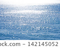 The surface of the sea, reflecting the sunlight, shimmers brilliantly, a dazzling silver. 142145052