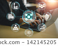 Visual representation of AI technology in supply and demand forecasting with digital data analytics and futuristic interface. 142145205