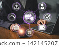 Visual representation of AI-driven loan risk assessment featuring digital icons and financial technology. 142145207