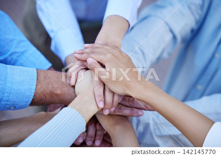 Teamwork, outdoor or hands of business people in stack for mission goal, collaboration or community. Empower, partnership or above of employees in meeting for support, solidarity or group motivation Teamwork, outdoor or hands of business people in stack for mission goal, collaboration or community. Empower, partnership or above of employees in meeting for support, solidarity or group motivation 142145770