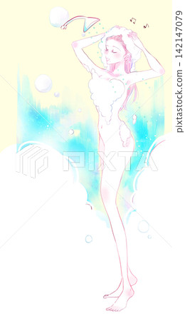Woman washing her hair in the shower Woman washing her hair in the shower 142147079