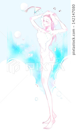 Woman washing her hair in the shower Woman washing her hair in the shower 142147080