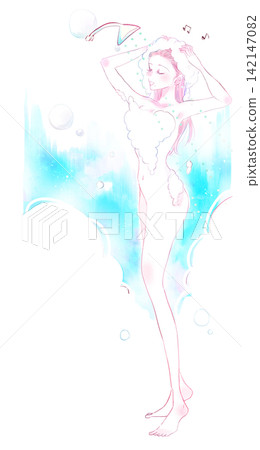 女人在淋浴間洗頭 女人在淋浴間洗頭 142147082