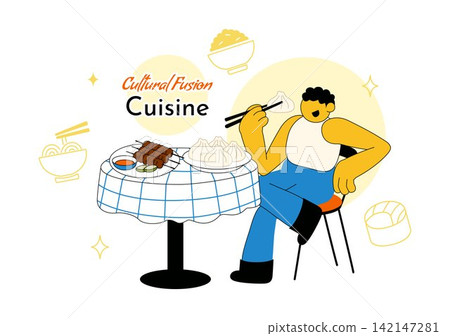 Cultural Fusion Cuisine Vector Illustration Featuring Diverse Food Traditions, Creative Dining Experience, and Global Flavors Background Cultural Fusion Cuisine Vector Illustration Featuring Diverse Food Traditions, Creative Dining Experience, and Global Flavors Background 142147281