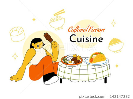 Cultural Fusion Cuisine Vector Illustration Featuring Diverse Food Traditions, Creative Dining Experience, and Global Flavors Background 142147282
