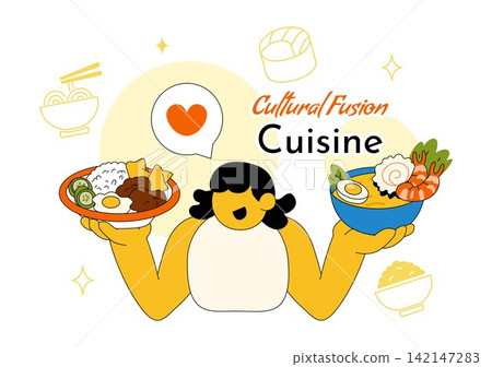 Cultural Fusion Cuisine Vector Illustration Featuring Diverse Food Traditions, Creative Dining Experience, and Global Flavors Background Cultural Fusion Cuisine Vector Illustration Featuring Diverse Food Traditions, Creative Dining Experience, and Global Flavors Background 142147283