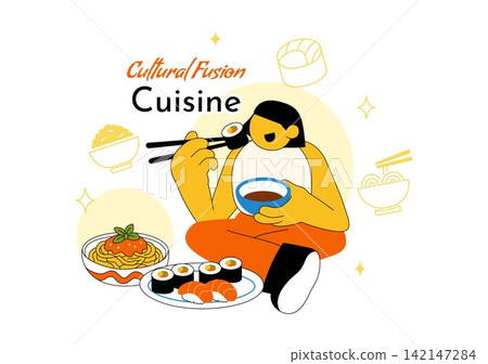 Cultural Fusion Cuisine Vector Illustration Featuring Diverse Food Traditions, Creative Dining Experience, and Global Flavors Background 142147284