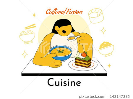 Cultural Fusion Cuisine Vector Illustration Featuring Diverse Food Traditions, Creative Dining Experience, and Global Flavors Background 142147285