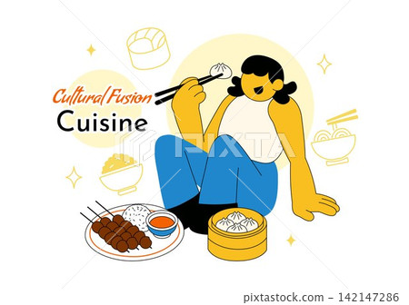 Cultural Fusion Cuisine Vector Illustration Featuring Diverse Food Traditions, Creative Dining Experience, and Global Flavors Background 142147286