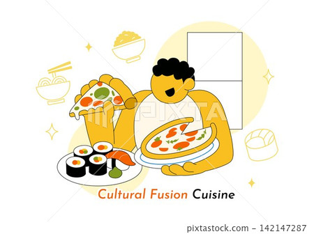 Cultural Fusion Cuisine Vector Illustration Featuring Diverse Food Traditions, Creative Dining Experience, and Global Flavors Background 142147287