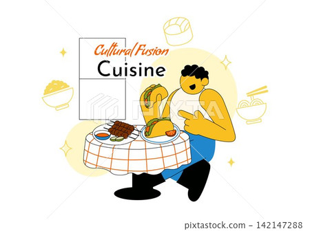 Cultural Fusion Cuisine Vector Illustration Featuring Diverse Food Traditions, Creative Dining Experience, and Global Flavors Background Cultural Fusion Cuisine Vector Illustration Featuring Diverse Food Traditions, Creative Dining Experience, and Global Flavors Background 142147288