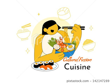 Cultural Fusion Cuisine Vector Illustration Featuring Diverse Food Traditions, Creative Dining Experience, and Global Flavors Background 142147289