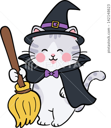 Halloween Cat Cartoon Flat Design Character Halloween Cat Cartoon Flat Design Character 142148623