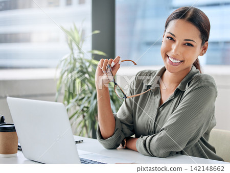 Office, portrait and business woman with laptop for ideas, career opportunity and startup project. Professional, brainstorming and face of hr manager in workplace with pride, ambition and positivity Office, portrait and business woman with laptop for ideas, career opportunity and startup project. Professional, brainstorming and face of hr manager in workplace with pride, ambition and positivity 142148662