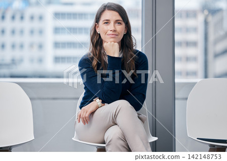 Recruitment, portrait and business woman in office lobby for corporate meeting for vacancy. Hr, career and professional female lawyer job candidate waiting in line for interview in workplace. Recruitment, portrait and business woman in office lobby for corporate meeting for vacancy. Hr, career and professional female lawyer job candidate waiting in line for interview in workplace. 142148753