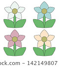 A set of illustrations of four vibrant flowers (colorful flowers). 142149807
