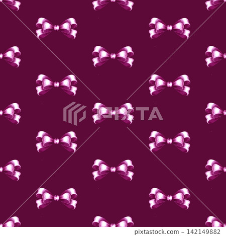 A seamless pattern of pink ribbon bows. A hand drawn watercolor illustration. Against a dark pink background. Ideal for textiles, tablecloths and curtains, wrapping paper, wallpaper, and much more. A seamless pattern of pink ribbon bows. A hand drawn watercolor illustration. Against a dark pink background. Ideal for textiles, tablecloths and curtains, wrapping paper, wallpaper, and much more. 142149882