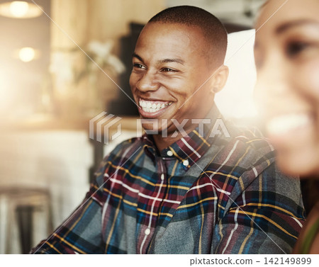 Smile, man and friends in coffee shop for talking, conversation or social gathering together in restaurant. Happy people, communication and relax in cafe for chat, news or gossip story of students Smile, man and friends in coffee shop for talking, conversation or social gathering together in restaurant. Happy people, communication and relax in cafe for chat, news or gossip story of students 142149899