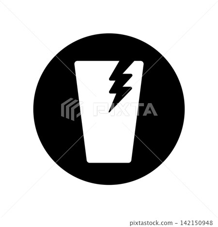 A simple icon of a cracked cup drawn within a circular frame. 142150948