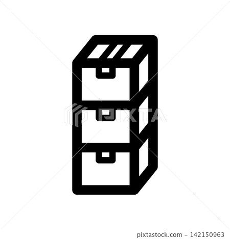 Icon of three cardboard boxes stacked vertically Icon of three cardboard boxes stacked vertically 142150963