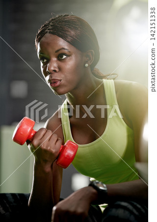 Weight, African woman or gym as strength, fitness or health by training, exercise or workout. Flex, breath or black girl as confident, fit or muscle by power, performance or self care for wellness Weight, African woman or gym as strength, fitness or health by training, exercise or workout. Flex, breath or black girl as confident, fit or muscle by power, performance or self care for wellness 142151338