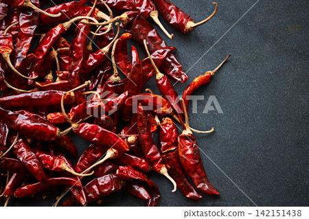 Above, chilli and mockup for pepper, spices and flavor for dry ingredient for cooking, cuisine and food. Paprika, cayenne or condiment and spicy with red colour for capsicum and heat in dish or meal Above, chilli and mockup for pepper, spices and flavor for dry ingredient for cooking, cuisine and food. Paprika, cayenne or condiment and spicy with red colour for capsicum and heat in dish or meal 142151438
