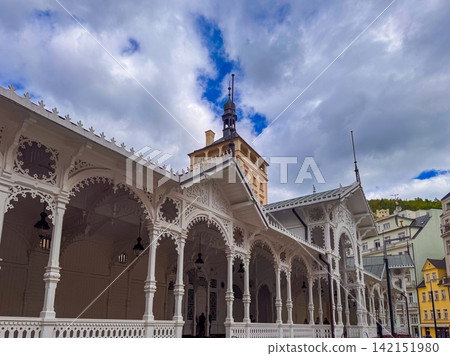 The Market colonnade in Karlovy Vary Czechia with cloudy sky The Market colonnade in Karlovy Vary Czechia with cloudy sky 142151980