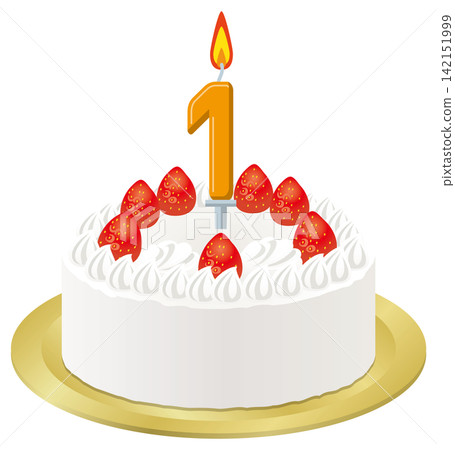 為一歲寶寶準備的白色鮮奶油生日蛋糕 142151999