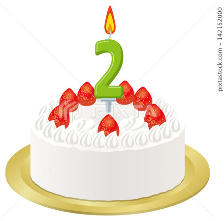 2歲孩子準備的白色鮮奶油生日蛋糕 142152000