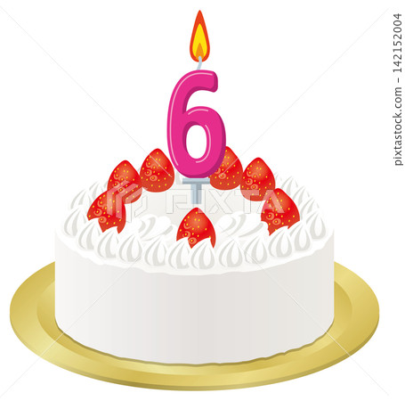 為6歲孩子準備的白色鮮奶油生日蛋糕 142152004