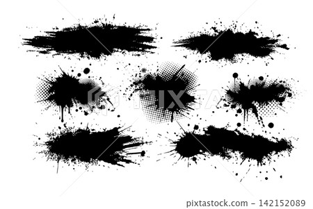 A set of blots with halftone elements . hand drawn. Not AI, Vector A set of blots with halftone elements . hand drawn. Not AI, Vector 142152089