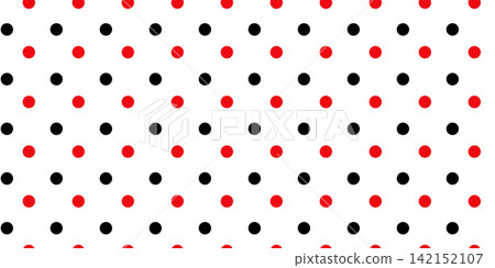 Alternating red and black polka dots form a bold seamless pattern on white background Alternating red and black polka dots form a bold seamless pattern on white background 142152107