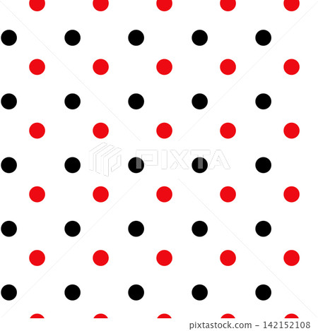 Large red and black polka dots alternate in a bold seamless white pattern Large red and black polka dots alternate in a bold seamless white pattern 142152108