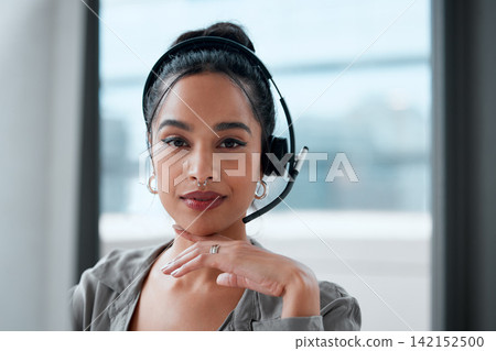 Customer service, portrait and woman consultant in office for online crm consultation or enquiries. Telemarketing, headset and female technical support or call center agent with desktop in workplace. Customer service, portrait and woman consultant in office for online crm consultation or enquiries. Telemarketing, headset and female technical support or call center agent with desktop in workplace. 142152500