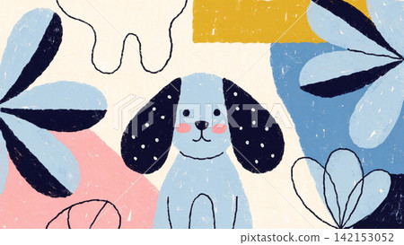 Cute Naive Folk Art Hand-drawn Dog Illustration Abstract Floral Pattern vector background Cute Naive Folk Art Hand-drawn Dog Illustration Abstract Floral Pattern vector background 142153052