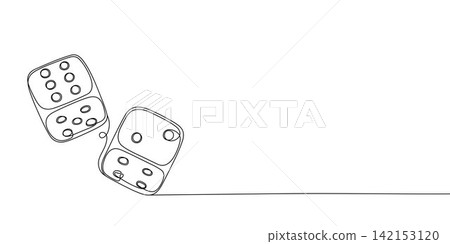 Continuous line drawing of game dice. Minimalist black linear sketch isolated on white background. Hand drawn vector illustration.	 142153120