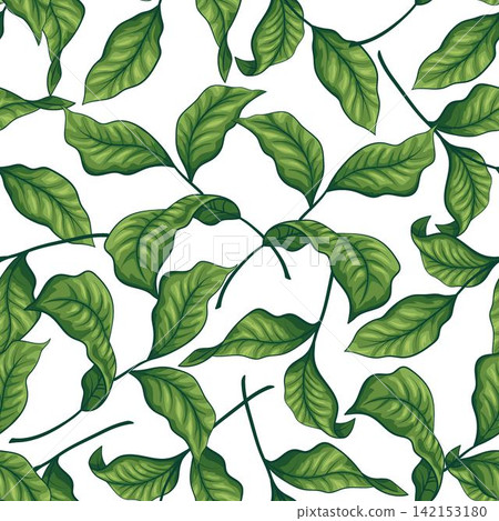 Seamless pattern with scattered sprigs with leaves Seamless pattern with scattered sprigs with leaves 142153180