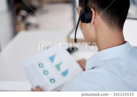 Businessman, call center and documents with headphones for consulting, finance or reports at office. Man, consultant or financial advisor with paperwork for online advice on budget or data analytics Businessman, call center and documents with headphones for consulting, finance or reports at office. Man, consultant or financial advisor with paperwork for online advice on budget or data analytics 142153535