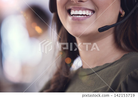 Face, woman and happy as employee at call center with customer or client support and service. Female person, crm and advisor or consultant with smile or satisfied with mouth and microphone as agent Face, woman and happy as employee at call center with customer or client support and service. Female person, crm and advisor or consultant with smile or satisfied with mouth and microphone as agent 142153719