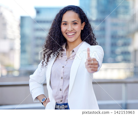 Woman, portrait and happy for finance success for corporate business, working and smile for startup. Entrepreneur, leader and thumbs up for vision, career and motivation for employees of the company Woman, portrait and happy for finance success for corporate business, working and smile for startup. Entrepreneur, leader and thumbs up for vision, career and motivation for employees of the company 142153963
